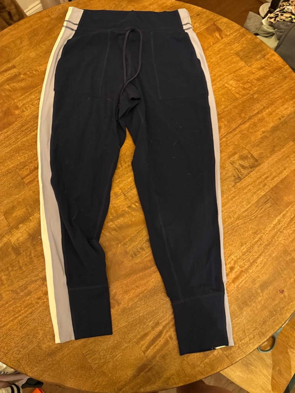 FP Movement by Free People Navy Joggers with Gray & White Side Stripes